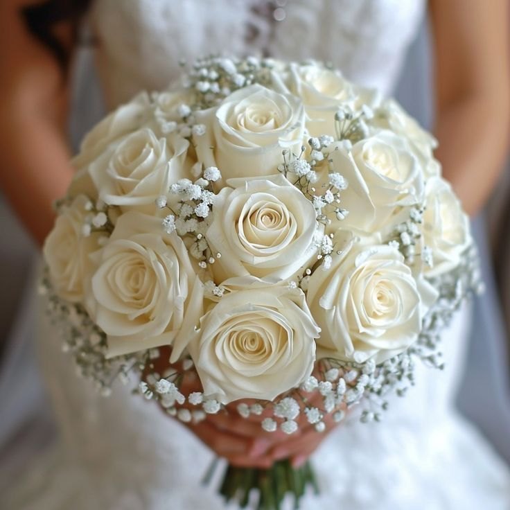 Classic White Rose Bridal Bouquet