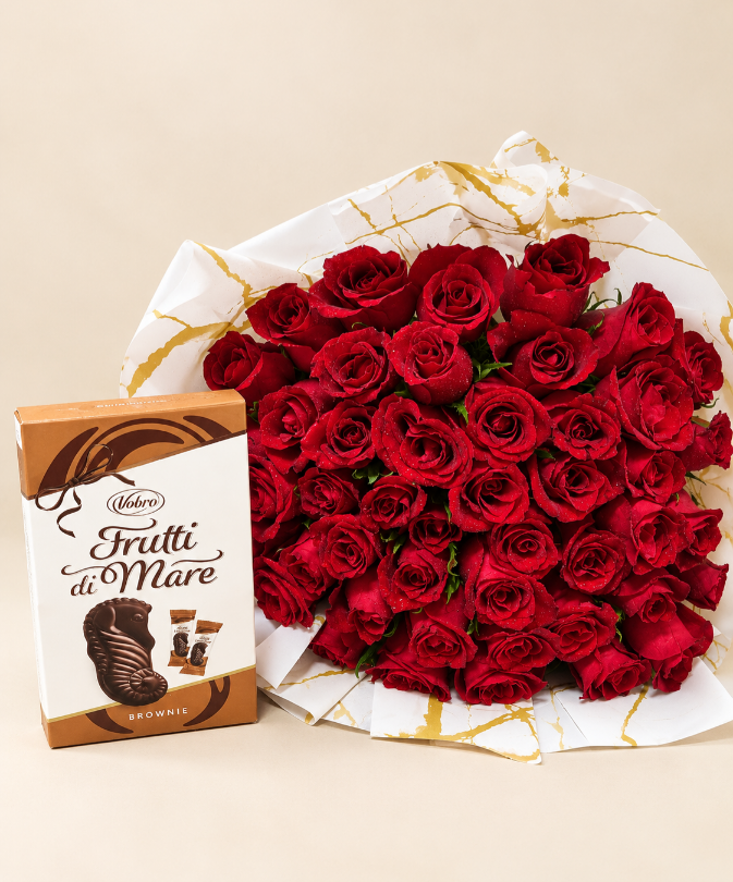 50 red roses & chocolates