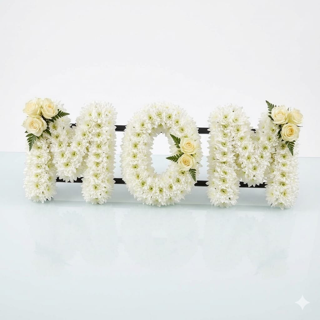 MOM Letter Tribute – White Chrysanthemum Funeral Wreath