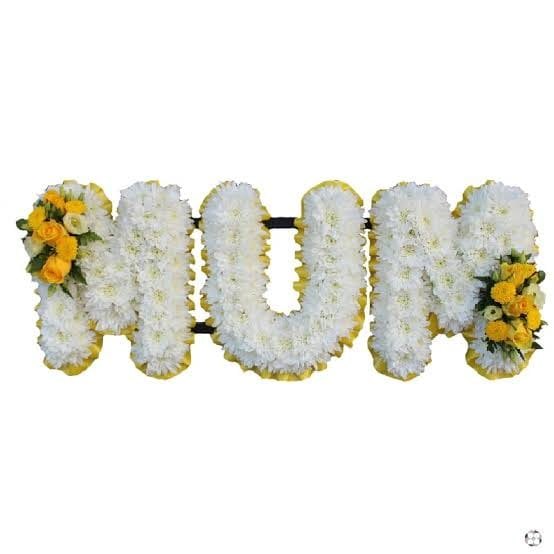 MUM Letter Tribute – White & Yellow Funeral Wreath