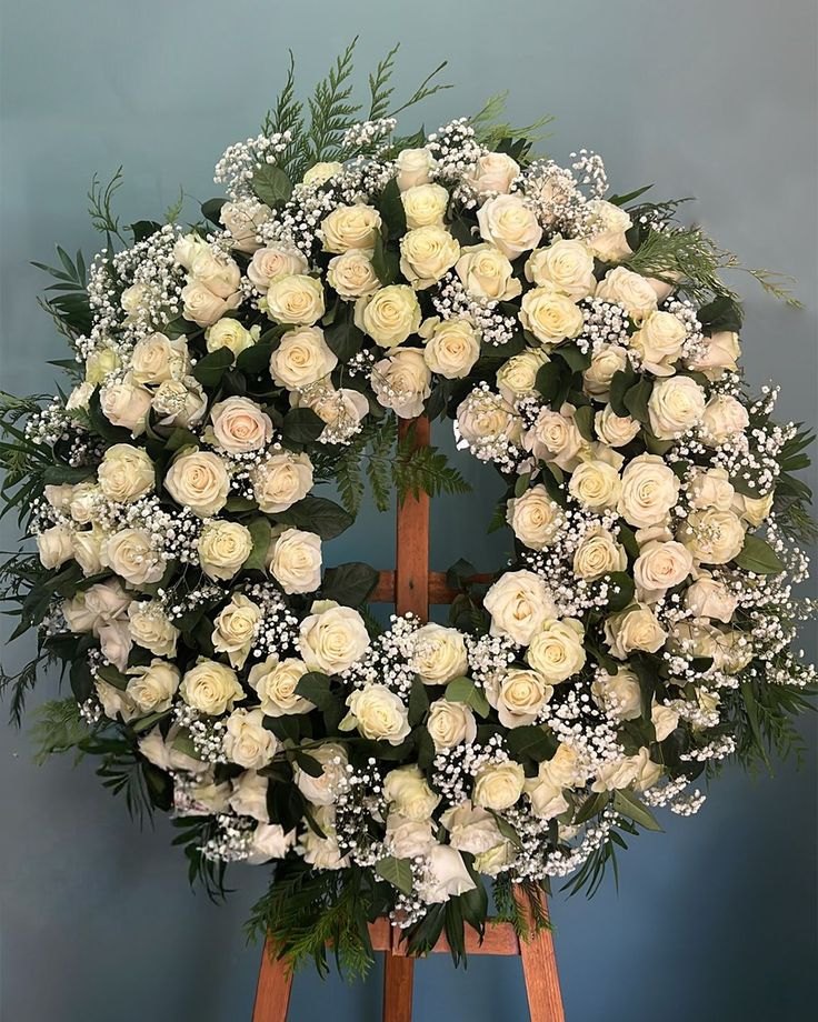 Pure Remembrance – White Rose & Baby's Breath Wreath
